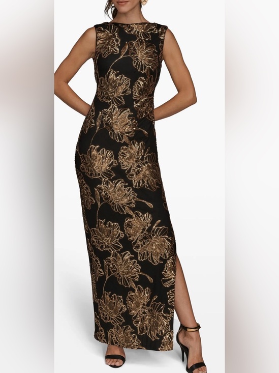 Donna Karan Dresses & Skirts - NEW Donna Karan New York Embellished Crew Neck Black gold Ball Gown Sz 6